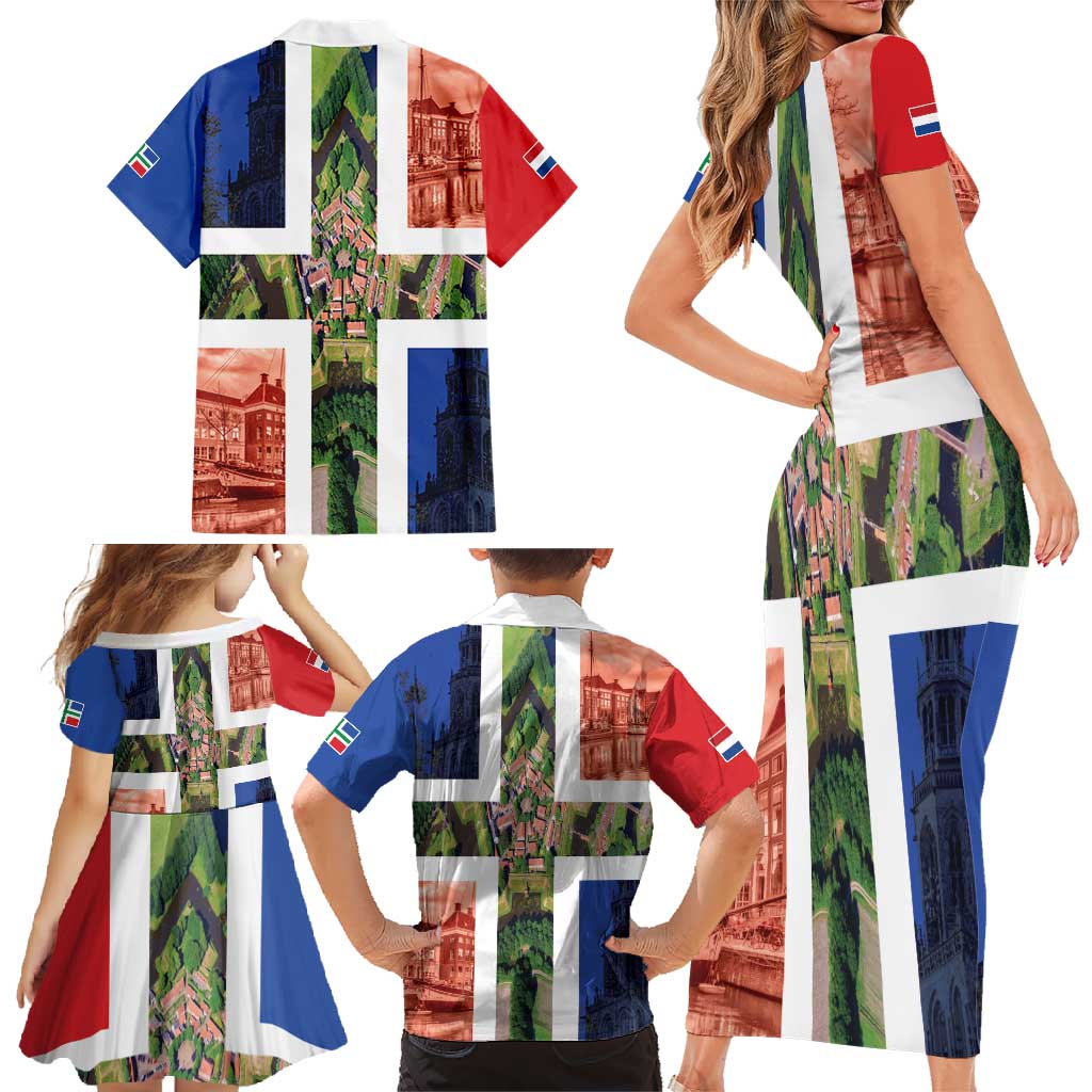 Netherlands Groningen Province Family Matching Short Sleeve Bodycon Dress and Hawaiian Shirt Flag Style