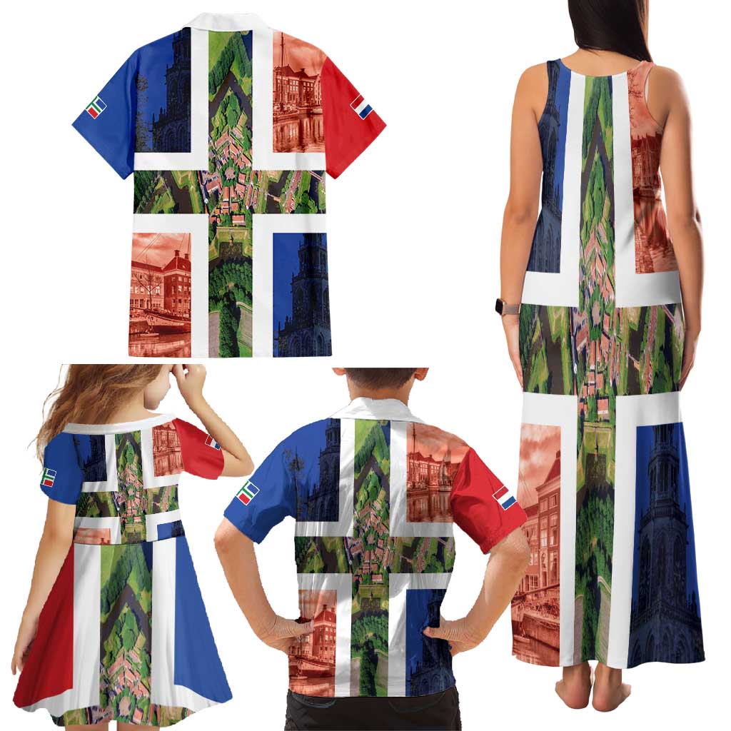 Netherlands Groningen Province Family Matching Tank Maxi Dress and Hawaiian Shirt Flag Style
