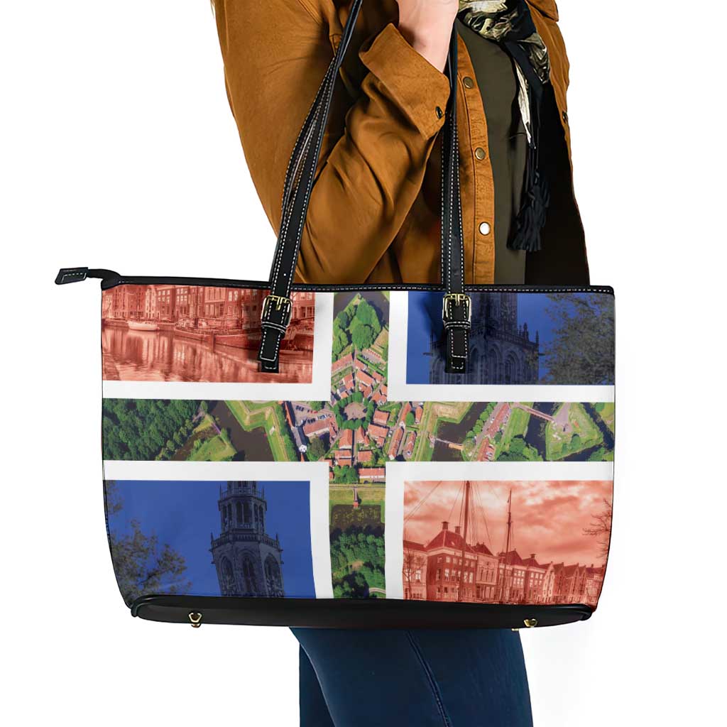 Netherlands Groningen Province Leather Tote Bag Flag Style