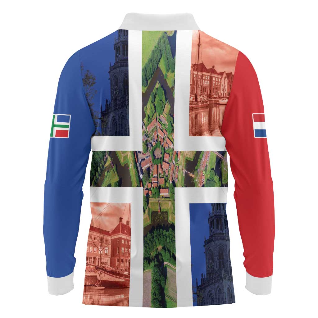 Netherlands Groningen Province Long Sleeve Polo Shirt Flag Style