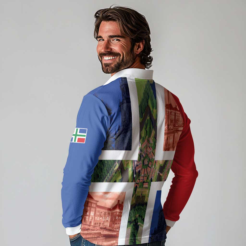 Netherlands Groningen Province Long Sleeve Polo Shirt Flag Style