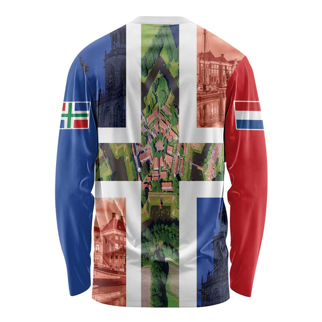 Netherlands Groningen Province Long Sleeve Shirt Flag Style