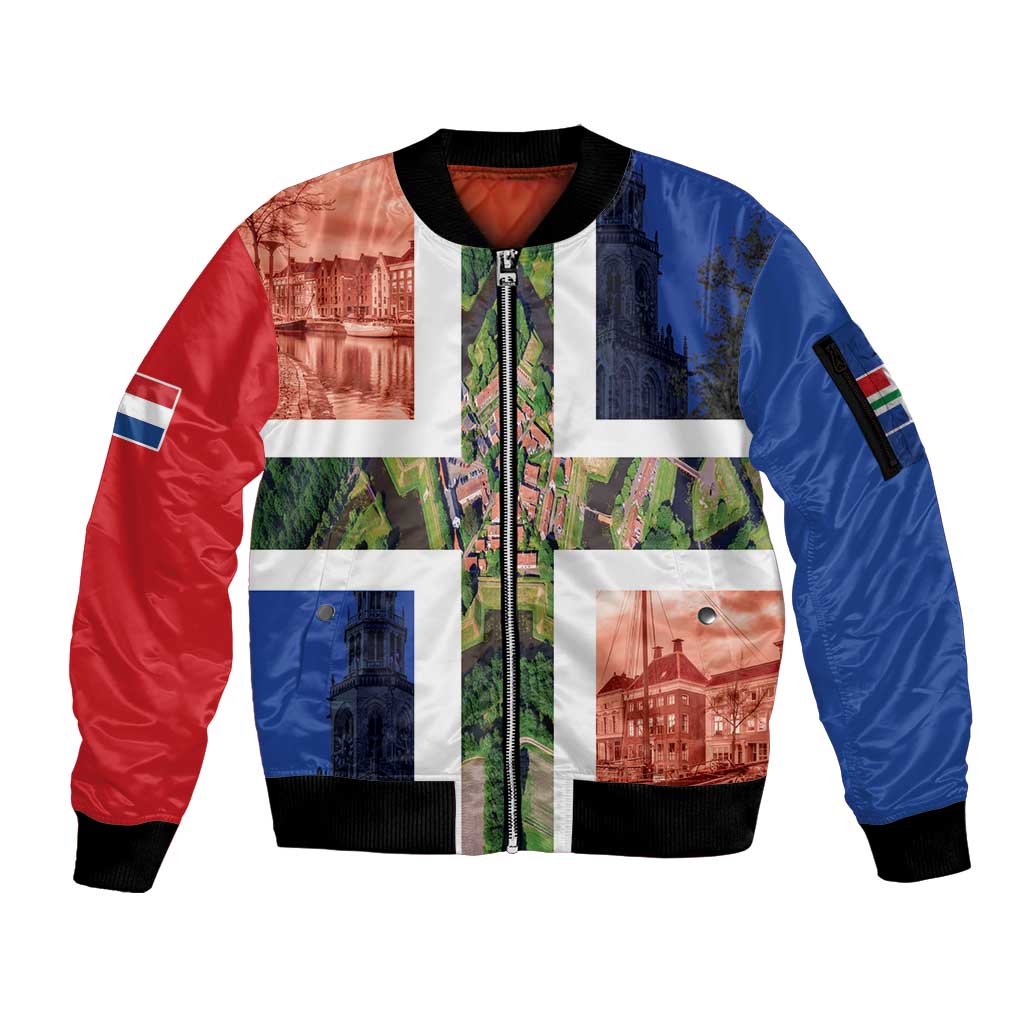Netherlands Groningen Province Sleeve Zip Bomber Jacket Flag Style