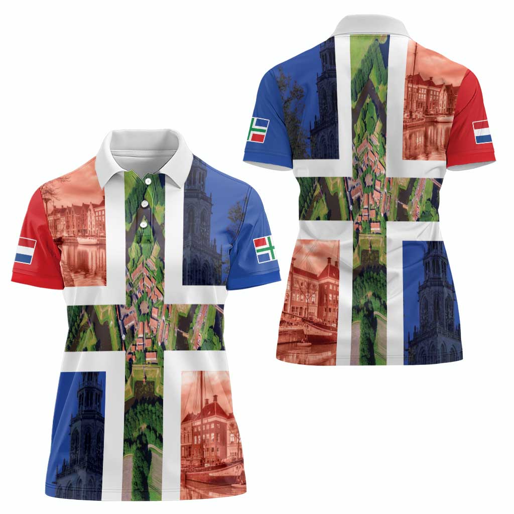 Netherlands Groningen Province Women Polo Shirt Flag Style