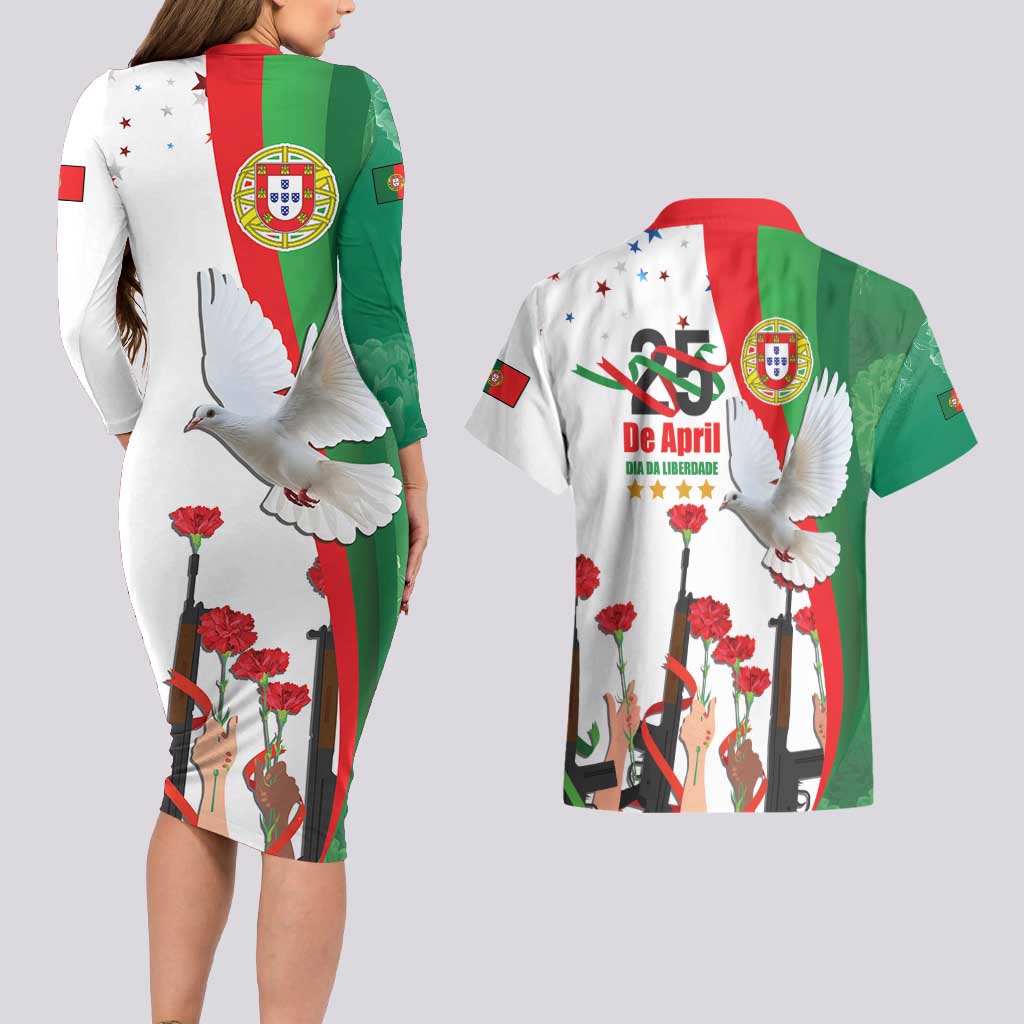 Portugal Carnation Revolution Couples Matching Long Sleeve Bodycon Dress and Hawaiian Shirt Dia Da Liberdade 25 De April