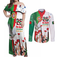 Portugal Carnation Revolution Couples Matching Off Shoulder Maxi Dress and Long Sleeve Button Shirt Dia Da Liberdade 25 De April