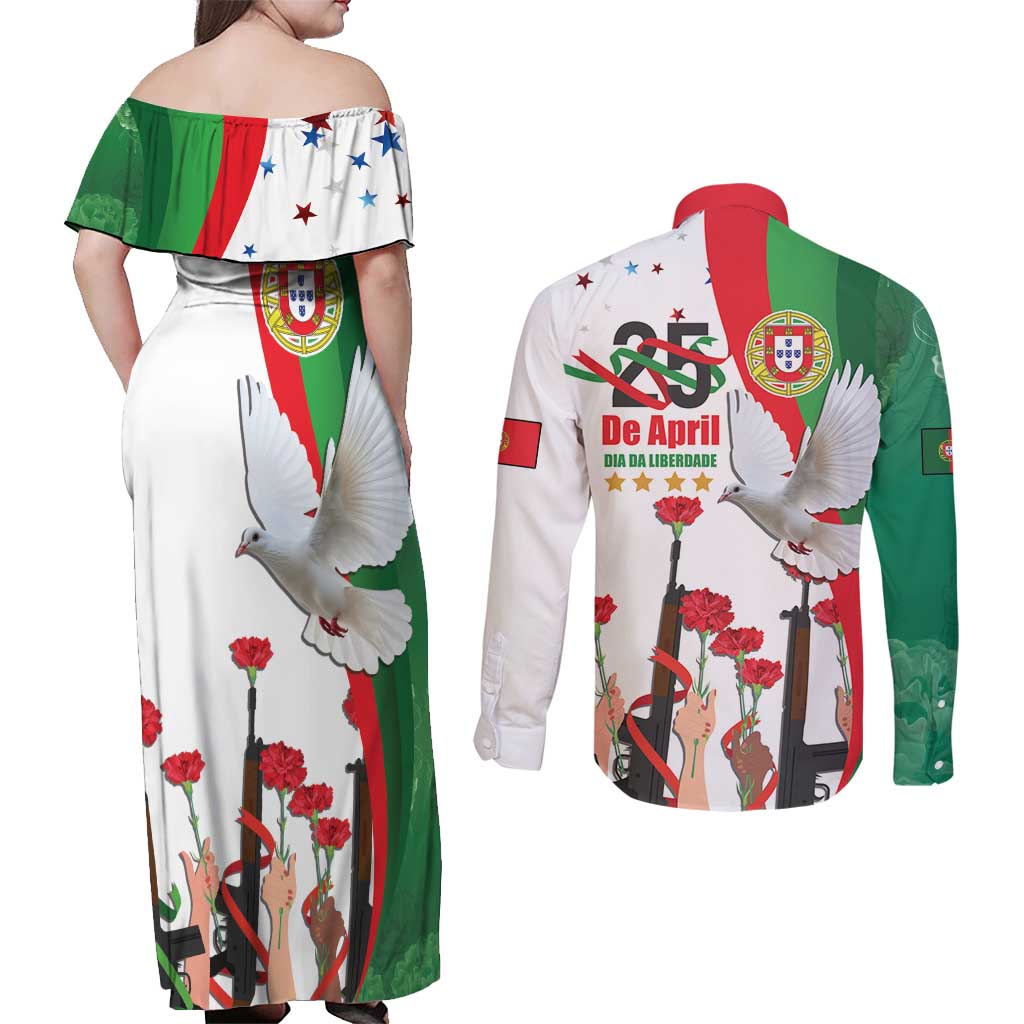 Portugal Carnation Revolution Couples Matching Off Shoulder Maxi Dress and Long Sleeve Button Shirt Dia Da Liberdade 25 De April