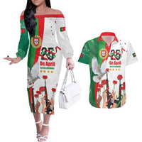 Portugal Carnation Revolution Couples Matching Off The Shoulder Long Sleeve Dress and Hawaiian Shirt Dia Da Liberdade 25 De April