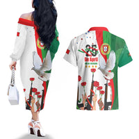 Portugal Carnation Revolution Couples Matching Off The Shoulder Long Sleeve Dress and Hawaiian Shirt Dia Da Liberdade 25 De April