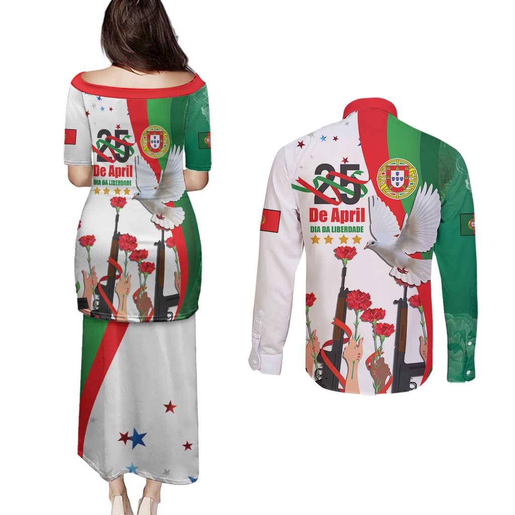 Portugal Carnation Revolution Couples Matching Puletasi and Long Sleeve Button Shirt Dia Da Liberdade 25 De April