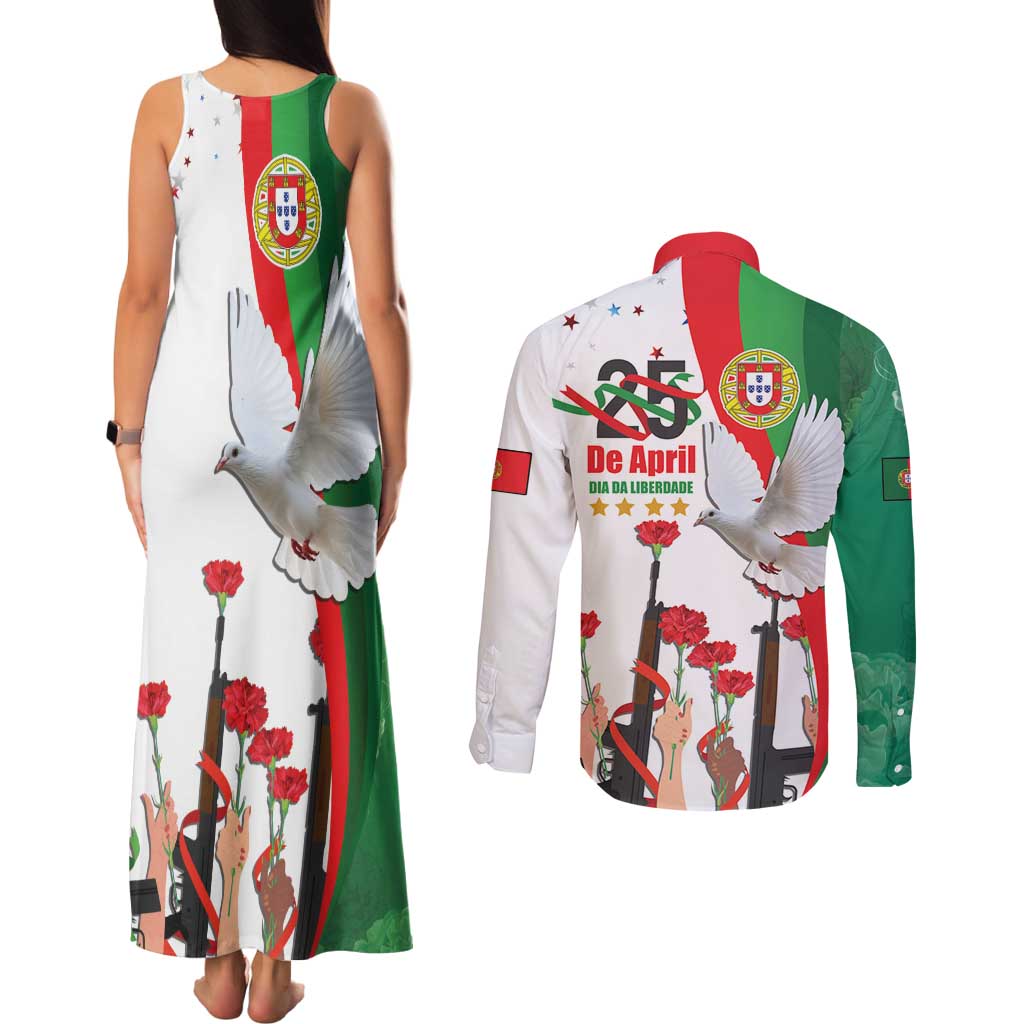 Portugal Carnation Revolution Couples Matching Tank Maxi Dress and Long Sleeve Button Shirt Dia Da Liberdade 25 De April