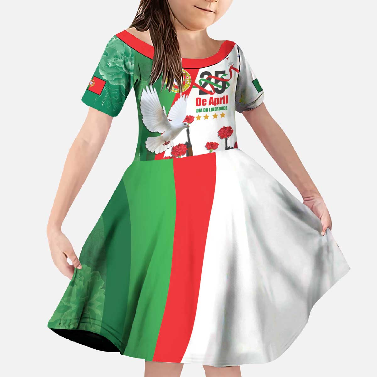 Portugal Carnation Revolution Family Matching Off The Shoulder Long Sleeve Dress and Hawaiian Shirt Dia Da Liberdade 25 De April