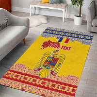 Personalized Vintage Romania Coat of Arms Area Rug Golden Eagle with Romanian Peony