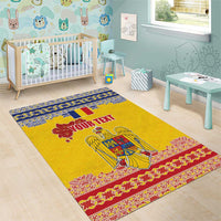 Personalized Vintage Romania Coat of Arms Area Rug Golden Eagle with Romanian Peony