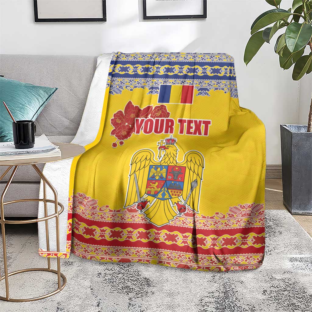 Personalized Vintage Romania Coat of Arms Blanket Golden Eagle with Romanian Peony
