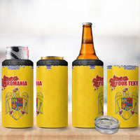 Personalized Vintage Romania Coat of Arms 4 in 1 Can Cooler Tumbler Golden Eagle with Romanian Peony