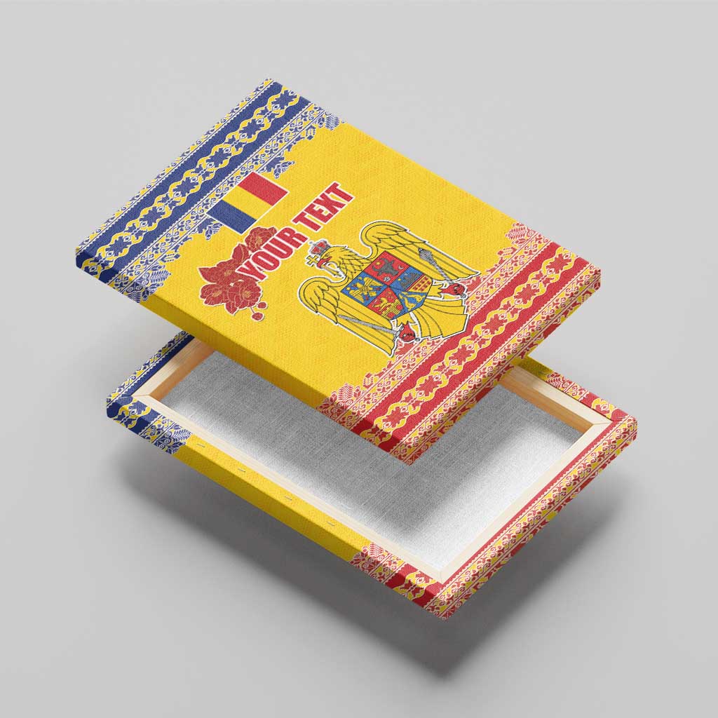 Personalized Vintage Romania Coat of Arms Canvas Wall Art Golden Eagle with Romanian Peony