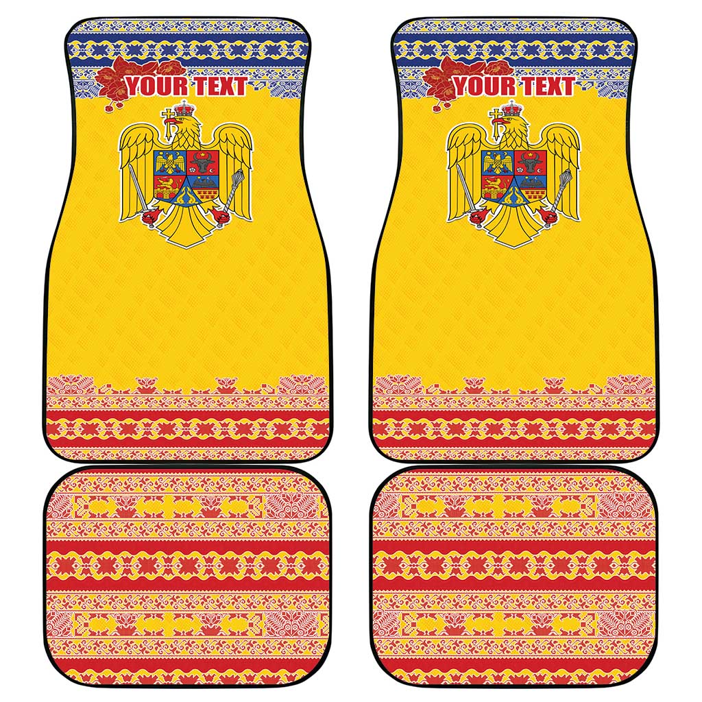 Personalized Vintage Romania Coat of Arms Car Mats Golden Eagle with Romanian Peony