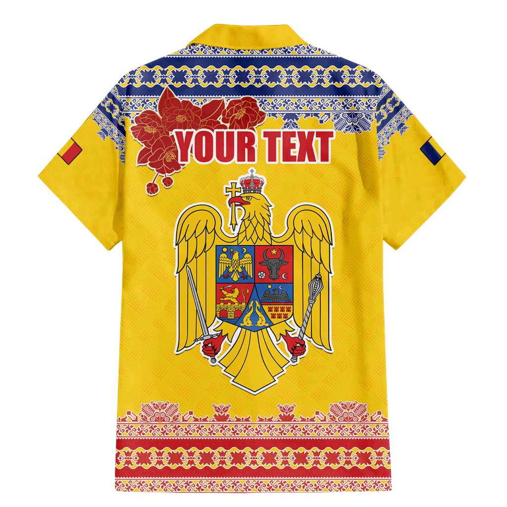 Personalized Vintage Romania Coat of Arms Family Matching Mermaid Dress and Hawaiian Shirt Golden Eagle with Romanian Peony