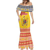 Personalized Vintage Romania Coat of Arms Mermaid Dress Golden Eagle with Romanian Peony