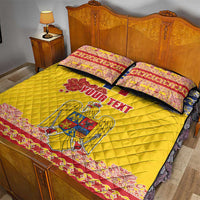 Personalized Vintage Romania Coat of Arms Quilt Bed Set Golden Eagle with Romanian Peony