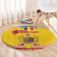 Personalized Vintage Romania Coat of Arms Round Carpet Golden Eagle with Romanian Peony