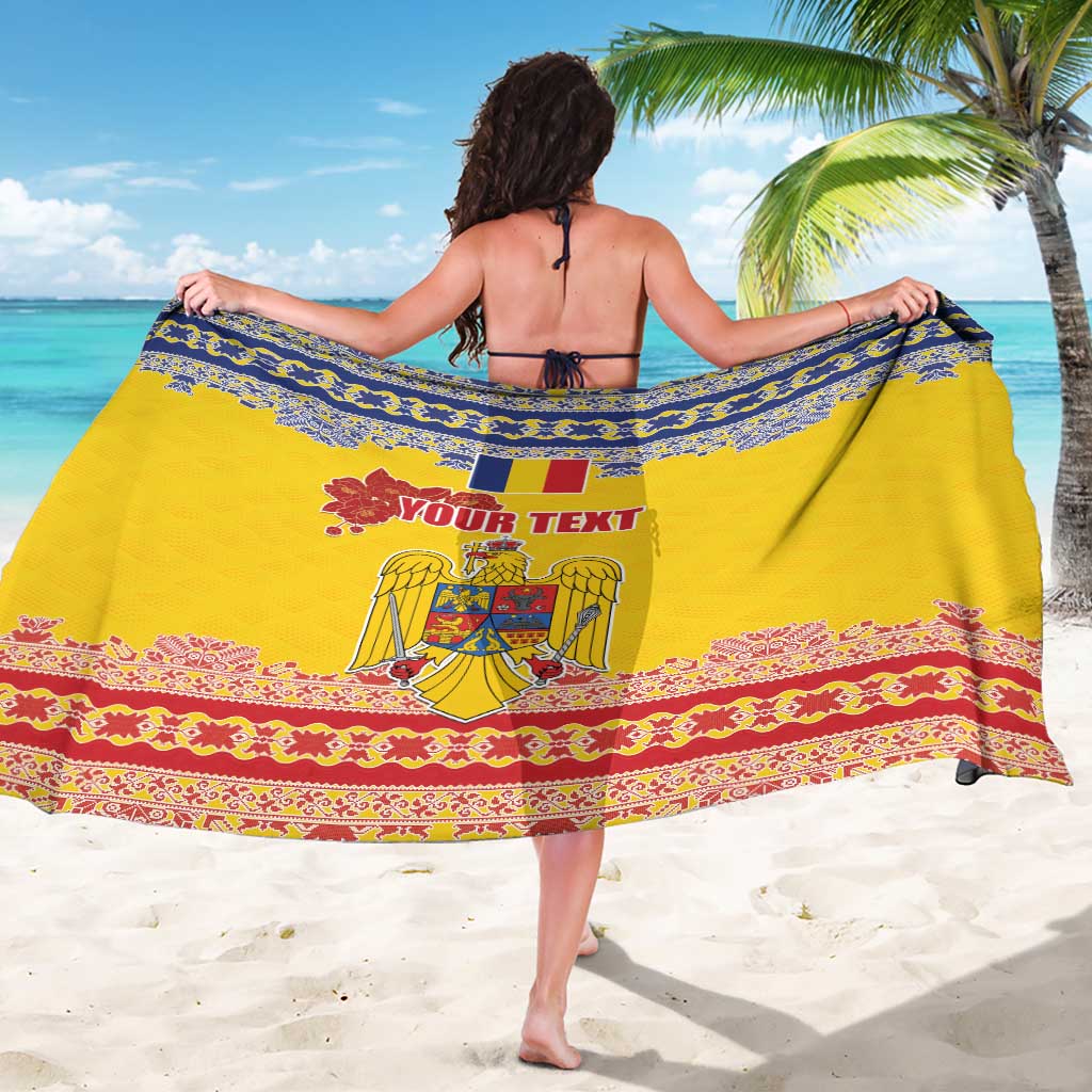 Personalized Vintage Romania Coat of Arms Sarong Golden Eagle with Romanian Peony