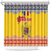 Personalized Vintage Romania Coat of Arms Shower Curtain Golden Eagle with Romanian Peony