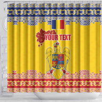Personalized Vintage Romania Coat of Arms Shower Curtain Golden Eagle with Romanian Peony