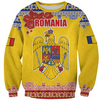 Personalized Vintage Romania Coat of Arms Sweatshirt Golden Eagle with Romanian Peony