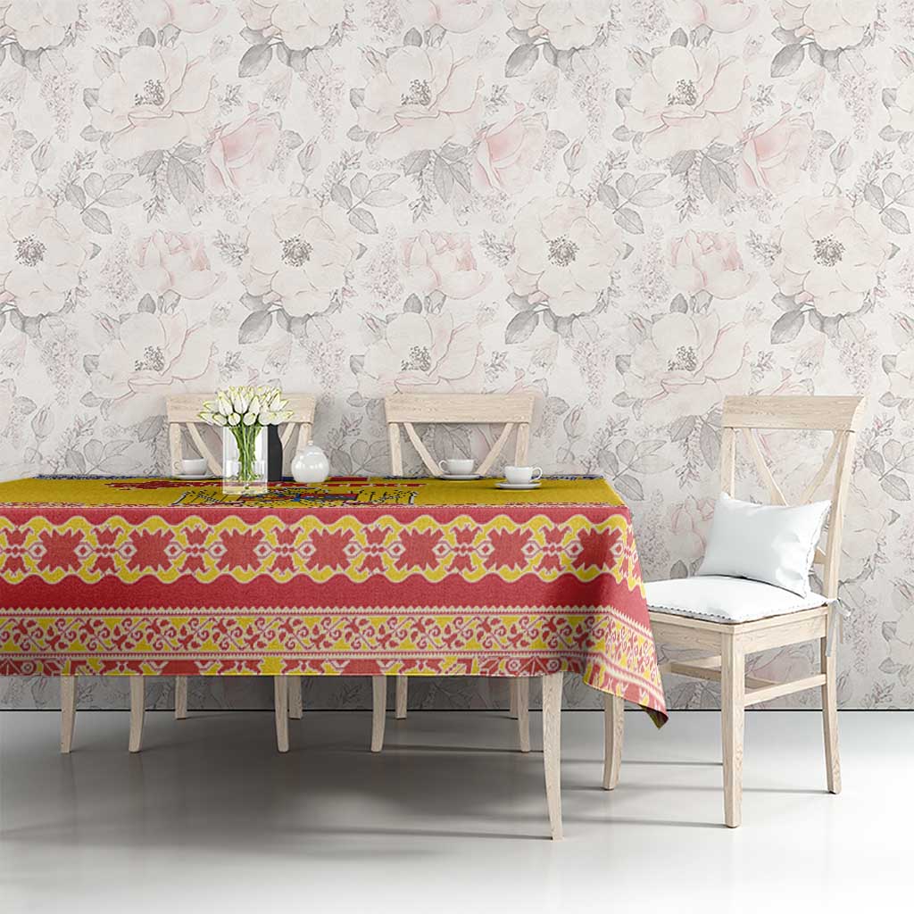 Personalized Vintage Romania Coat of Arms Tablecloth Golden Eagle with Romanian Peony