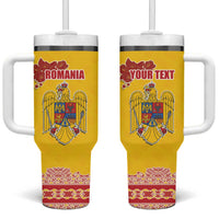 Personalized Vintage Romania Coat of Arms Tumbler With Handle Golden Eagle with Romanian Peony