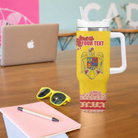 Personalized Vintage Romania Coat of Arms Tumbler With Handle Golden Eagle with Romanian Peony