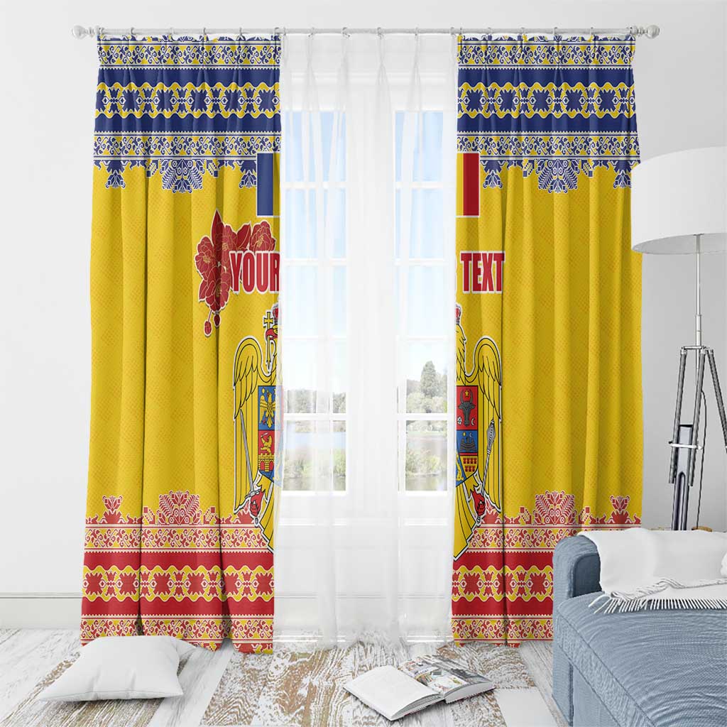 Personalized Vintage Romania Coat of Arms Window Curtain Golden Eagle with Romanian Peony