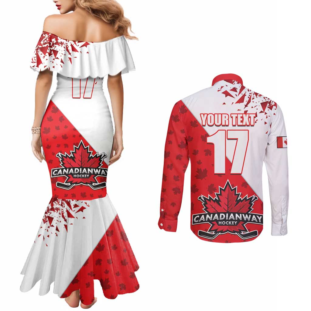 Custom Canada Ice Hockey Champions Forever Couples Matching Mermaid Dress and Long Sleeve Button Shirt Sporty Style