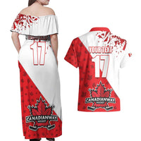 Custom Canada Ice Hockey Champions Forever Couples Matching Off Shoulder Maxi Dress and Hawaiian Shirt Sporty Style