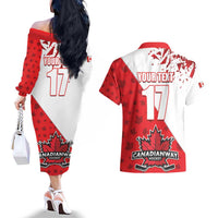 Custom Canada Ice Hockey Champions Forever Couples Matching Off The Shoulder Long Sleeve Dress and Hawaiian Shirt Sporty Style