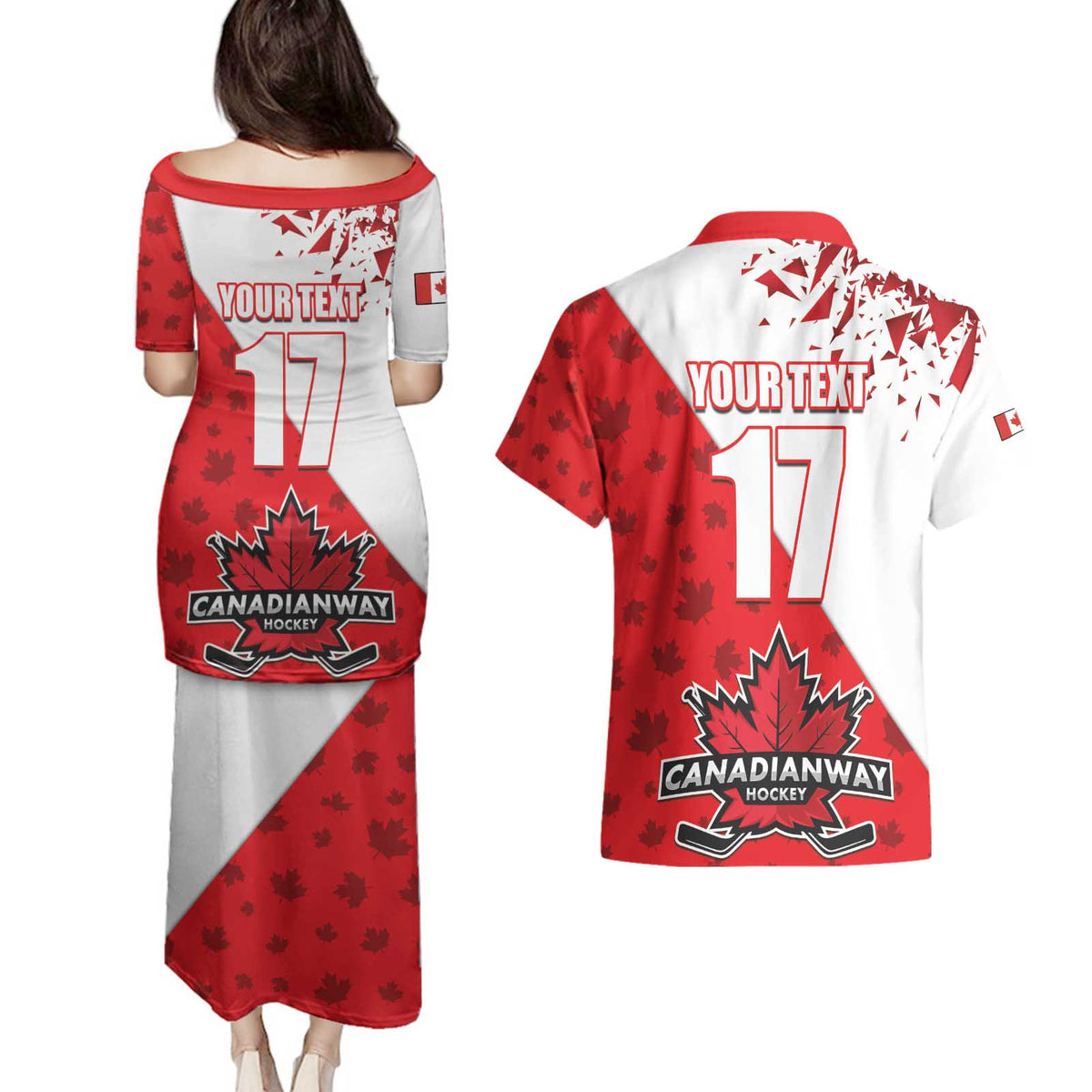 Custom Canada Ice Hockey Champions Forever Couples Matching Puletasi and Hawaiian Shirt Sporty Style