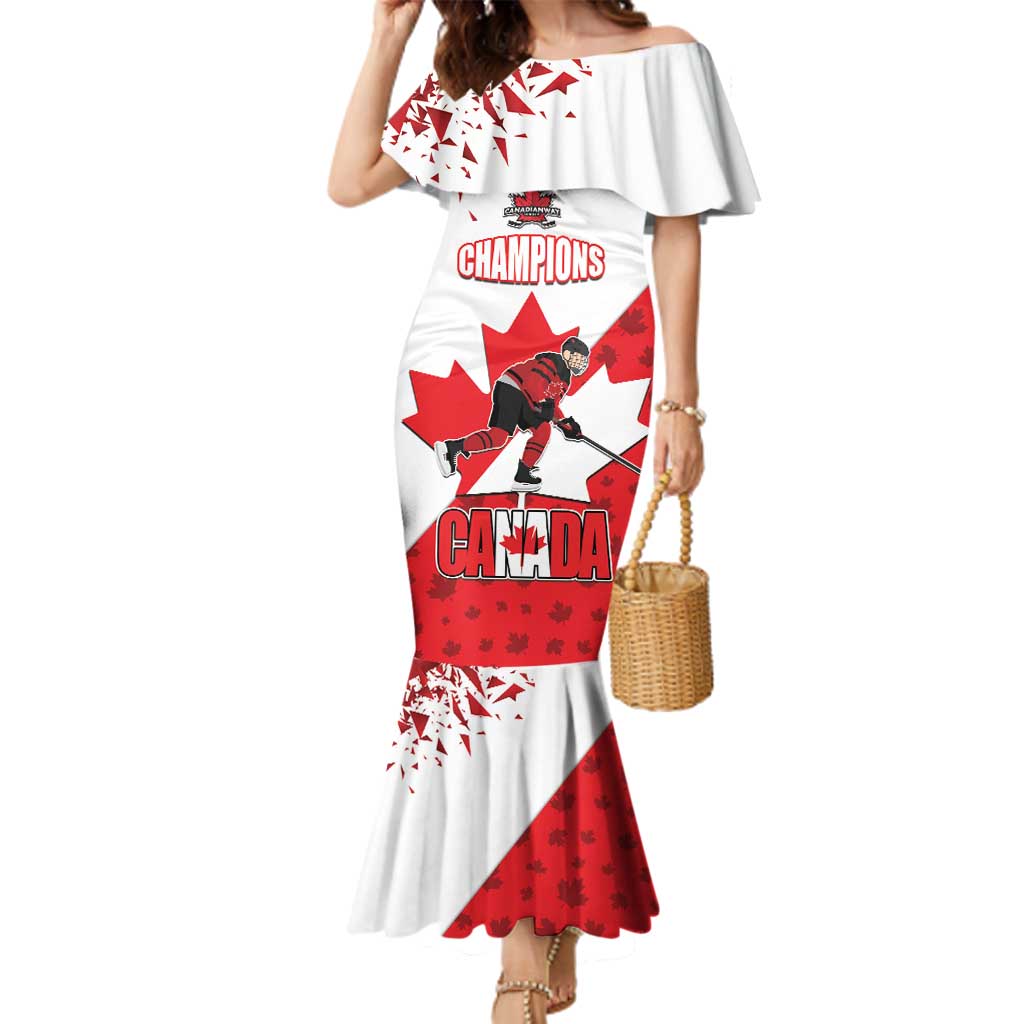Custom Canada Ice Hockey Champions Forever Family Matching Mermaid Dress and Hawaiian Shirt Sporty Style