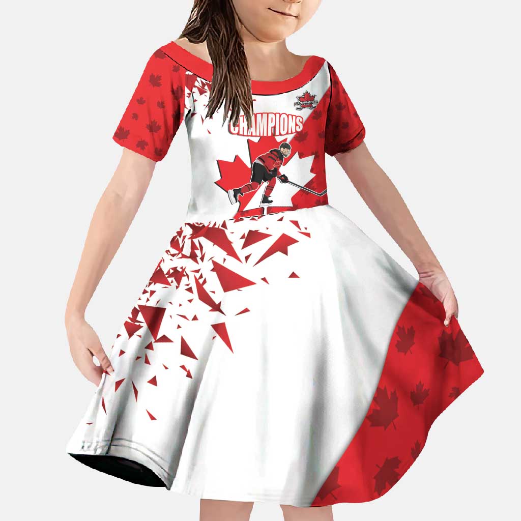 Custom Canada Ice Hockey Champions Forever Family Matching Off Shoulder Maxi Dress and Hawaiian Shirt Sporty Style