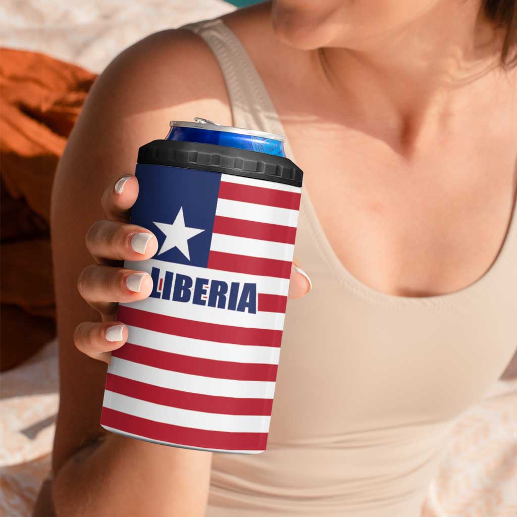 Liberia Flag Style 4 in 1 Can Cooler Tumbler The Love of Liberty Brought Us Here