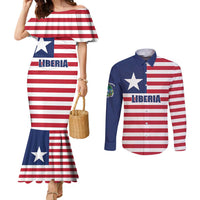Liberia Flag Style Couples Matching Mermaid Dress and Long Sleeve Button Shirt The Love of Liberty Brought Us Here