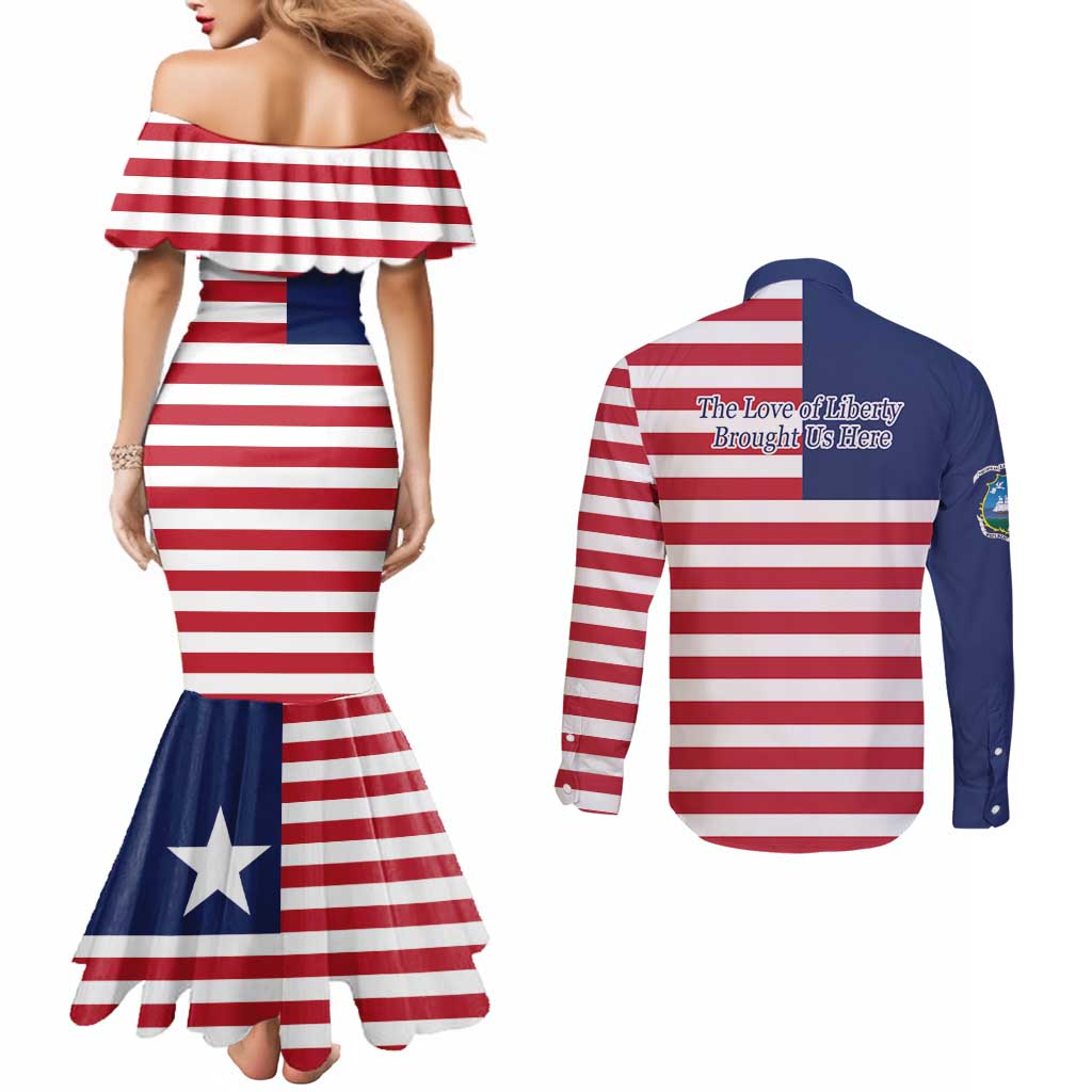 Liberia Flag Style Couples Matching Mermaid Dress and Long Sleeve Button Shirt The Love of Liberty Brought Us Here