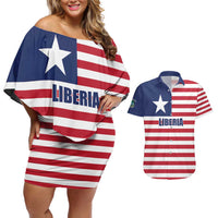 Liberia Flag Style Couples Matching Off Shoulder Short Dress and Hawaiian Shirt The Love of Liberty Brought Us Here