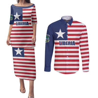 Liberia Flag Style Couples Matching Puletasi and Long Sleeve Button Shirt The Love of Liberty Brought Us Here