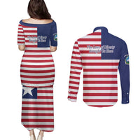 Liberia Flag Style Couples Matching Puletasi and Long Sleeve Button Shirt The Love of Liberty Brought Us Here