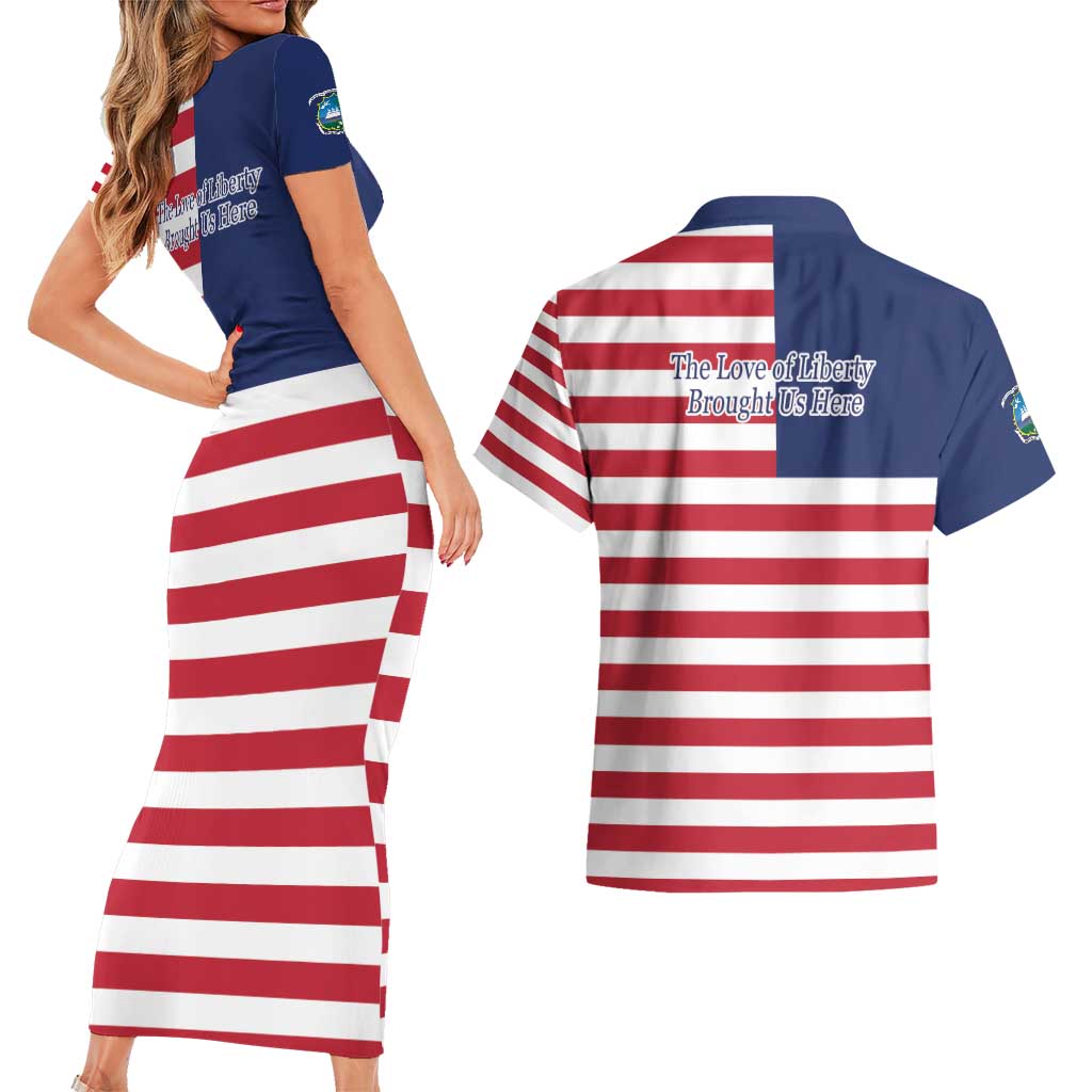 Liberia Flag Style Couples Matching Short Sleeve Bodycon Dress and Hawaiian Shirt The Love of Liberty Brought Us Here