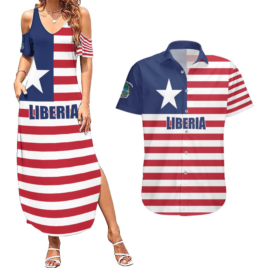 Liberia Flag Style Couples Matching Summer Maxi Dress and Hawaiian Shirt The Love of Liberty Brought Us Here