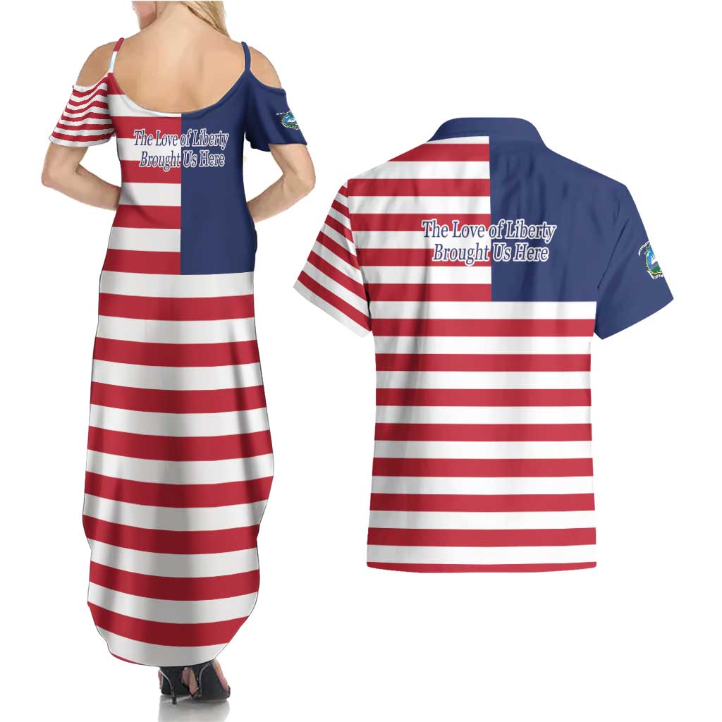 Liberia Flag Style Couples Matching Summer Maxi Dress and Hawaiian Shirt The Love of Liberty Brought Us Here