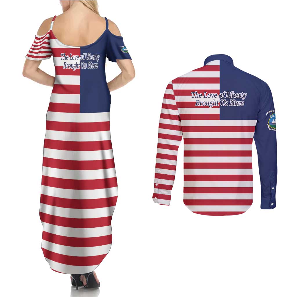 Liberia Flag Style Couples Matching Summer Maxi Dress and Long Sleeve Button Shirt The Love of Liberty Brought Us Here